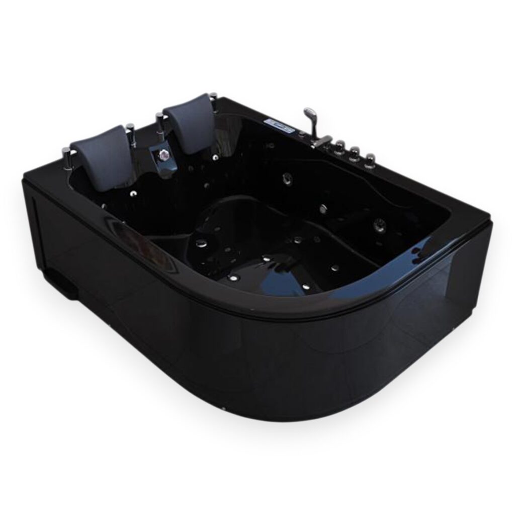 71” x 47” Black Corner Whirlpool Bathtub Dual Pump & Heater - Amalfi