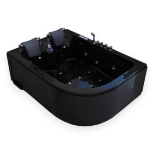 71” x 47” Black Corner Whirlpool Bathtub Dual Pump & Heater - Amalfi