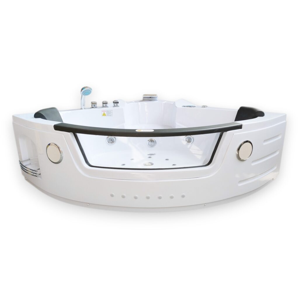 55” x 55” White Corner Whirlpool Bathtub with Dual Pump & Heater - Angelica
