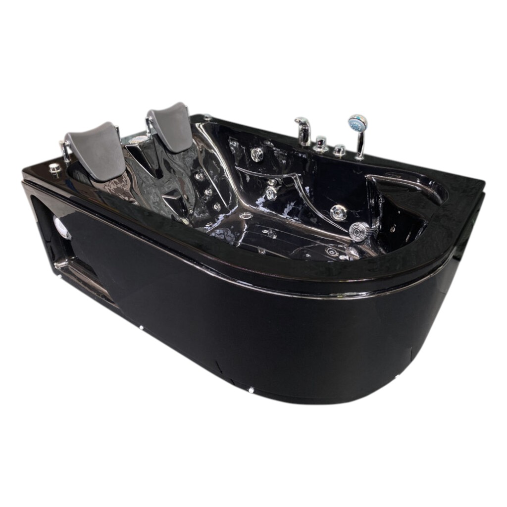 67” x 45” Black Corner Whirlpool Bathtub with Heater - Black Havana