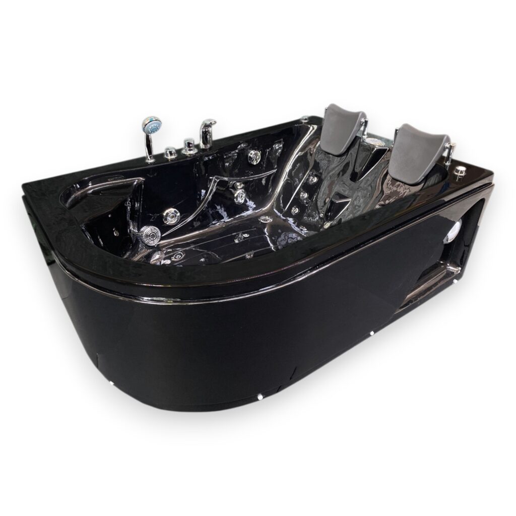 67” x 45” Black Corner Whirlpool Bathtub with Heater - Black Varadero