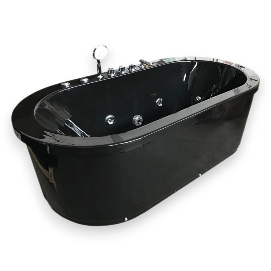 73” x 37.5” Black Freestanding Whirlpool Bathtub - Cancun