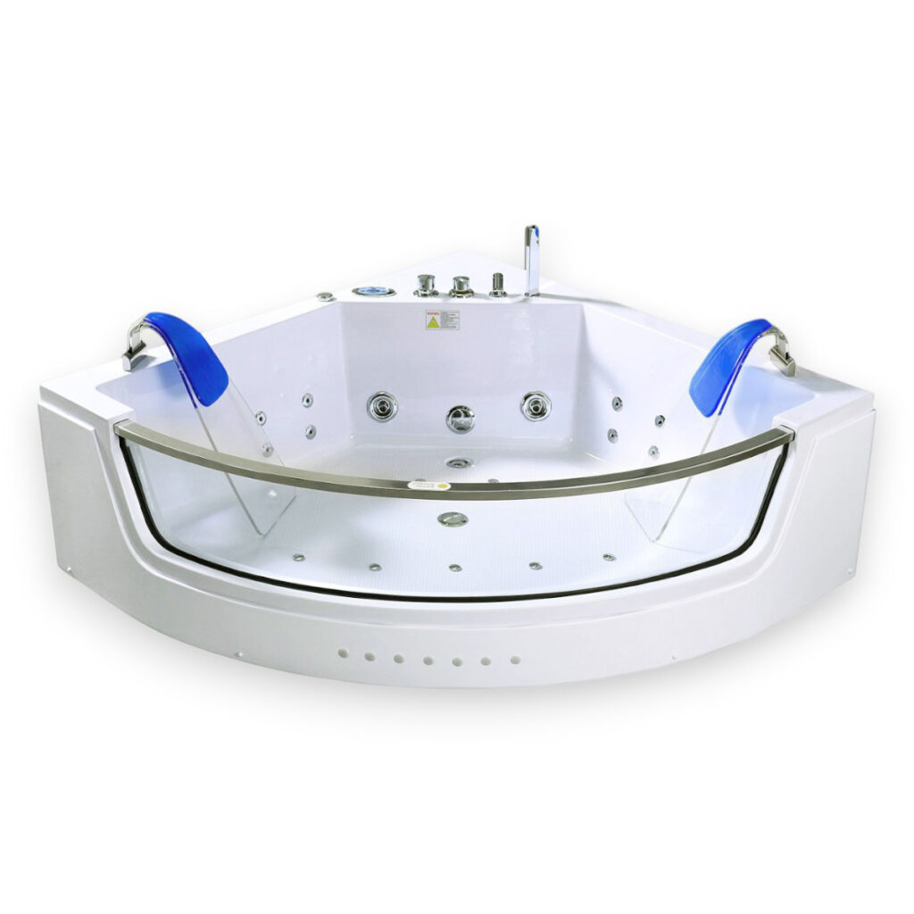 60” x 60” Corner Whirlpool Bathtub with Dual Pump & Chromotherapy - Capri