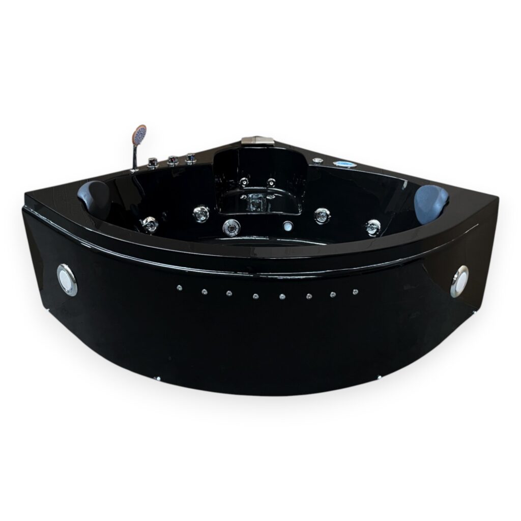 59” x 59” Black Corner Whirlpool Bathtub with Chromotherapy - Dolphin