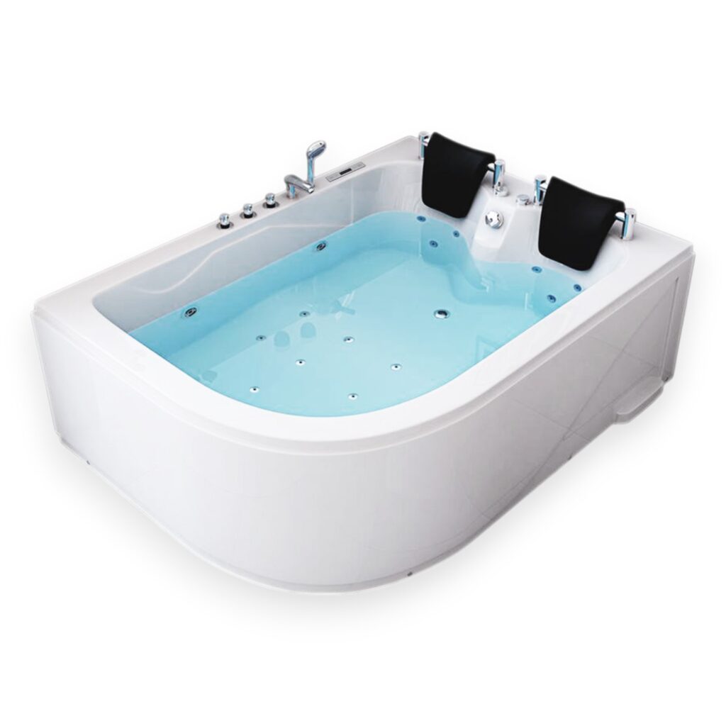 71” x 47” White Corner Whirlpool Bathtub Dual Pump & Heater - Florence