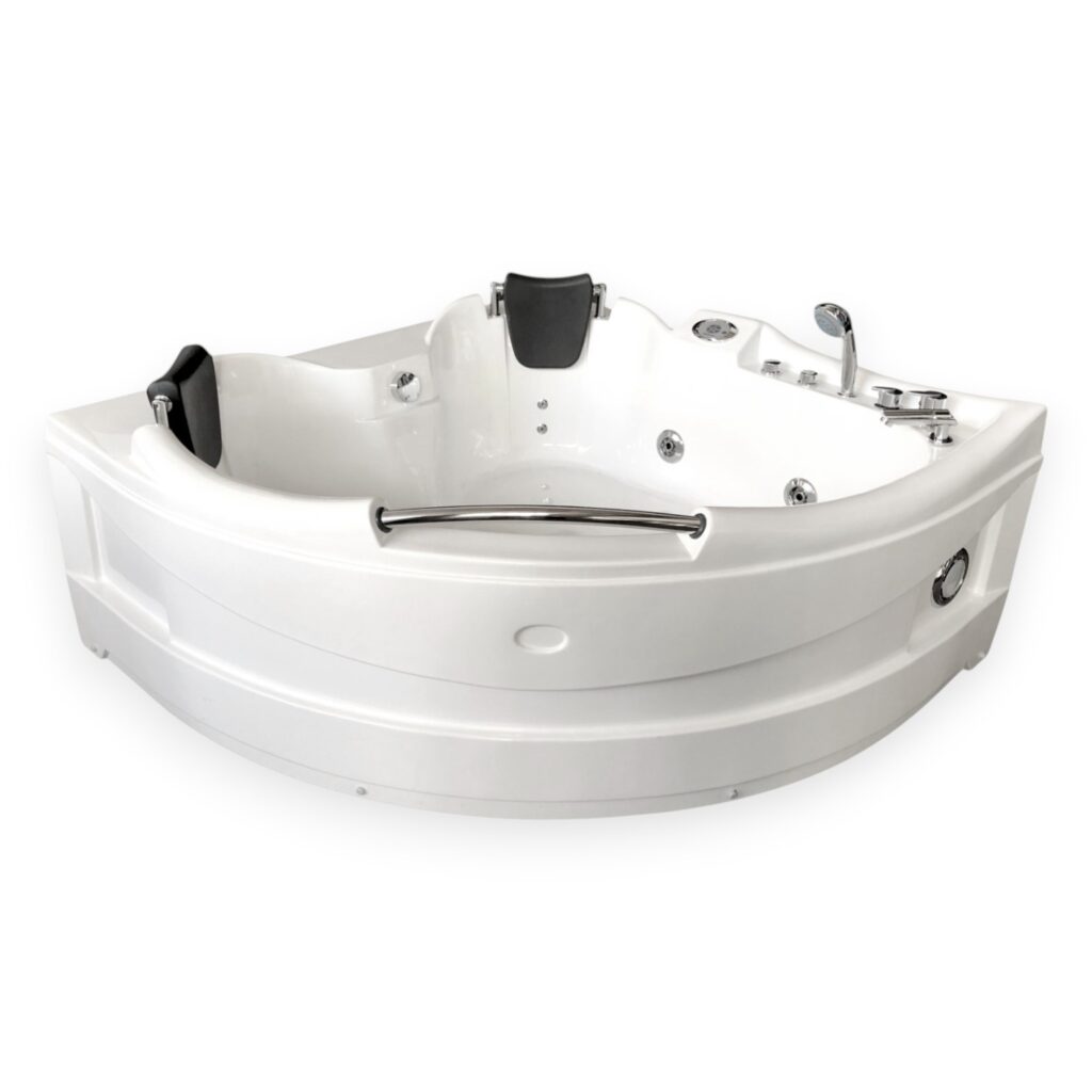 59” x 59” White Corner Whirlpool Bathtub with Heater - Ginevra