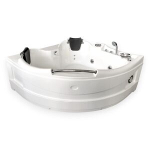 59” x 59” White Corner Whirlpool Bathtub with Heater - Ginevra
