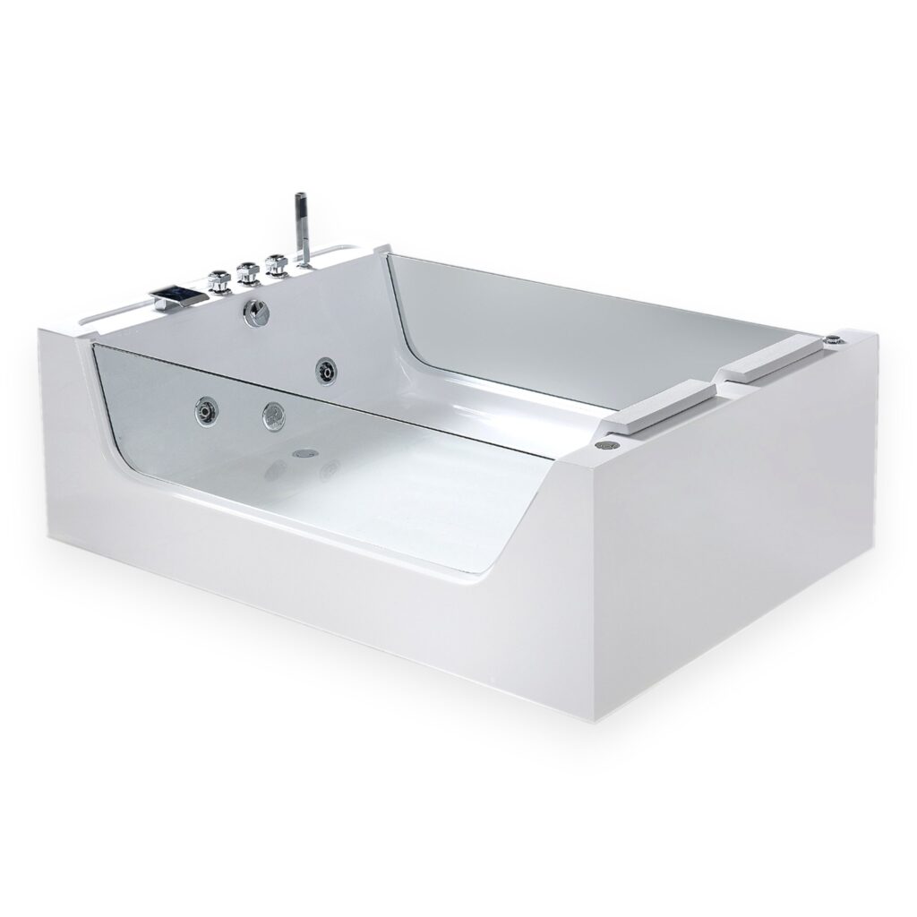 67” x 47” White Freestanding Whirlpool Bathtub Dual Panoramic Glass - Iris