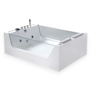 67” x 47” White Freestanding Whirlpool Bathtub Dual Panoramic Glass - Iris