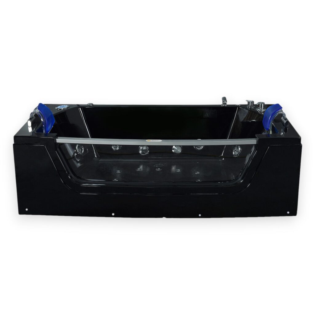 71” x 35.5” Black Whirlpool Bathtub with Dual Pump & Heater - Jamaica