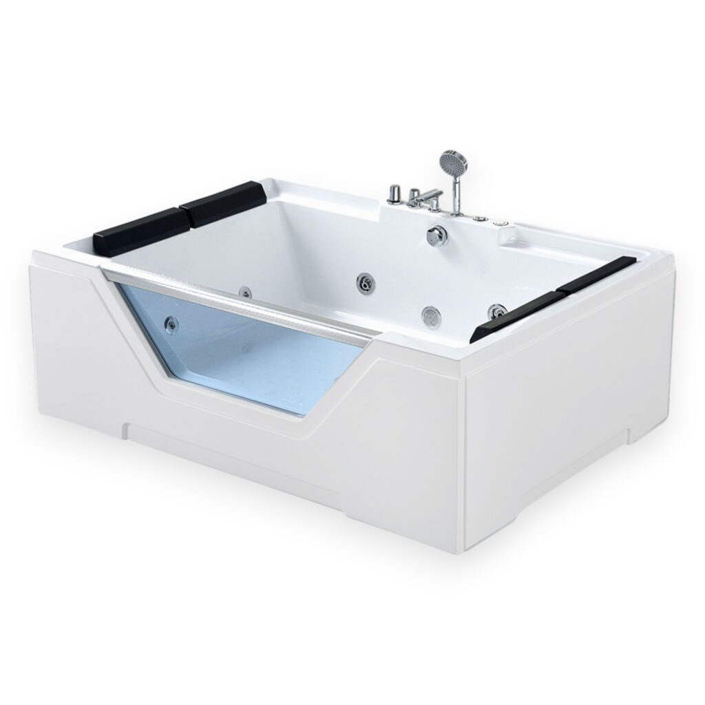 67” x 47” White Whirlpool Bathtub with Panoramic Glass - Linda