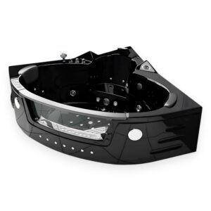 59” x 59” Black Whirlpool Bathtub Dual Pump, Heater & Chromotherapy - Majestic