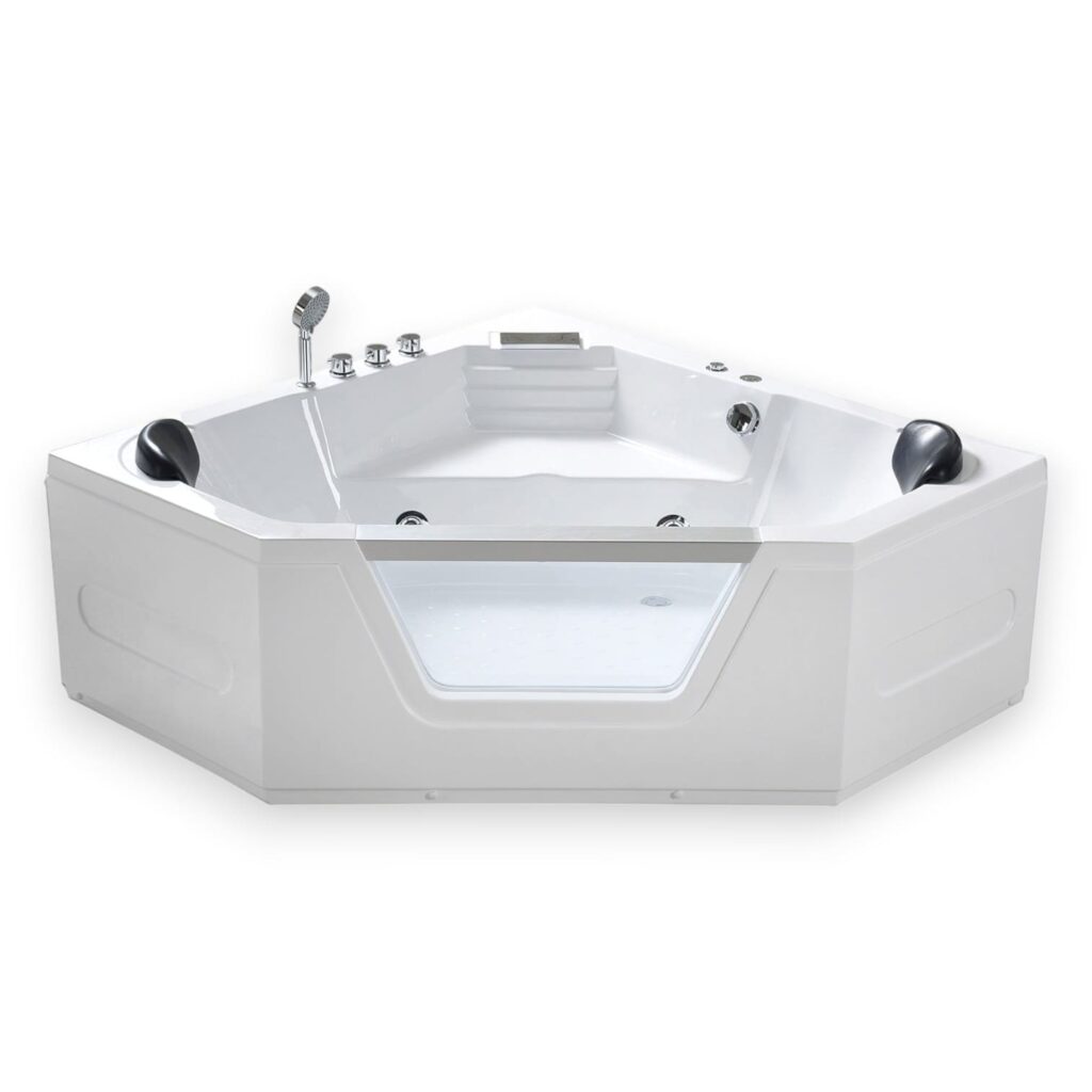 59” x 59” White Corner Whirlpool Bathtub with 10 Jets - Marbella
