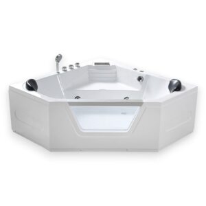 59” x 59” White Corner Whirlpool Bathtub with 10 Jets - Marbella