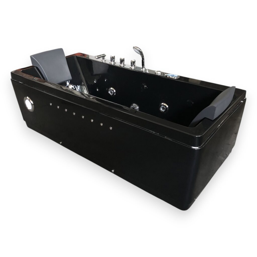 71” x 33” Black Whirlpool Bathtub with Dual Pump & Chromotherapy - Marilyn