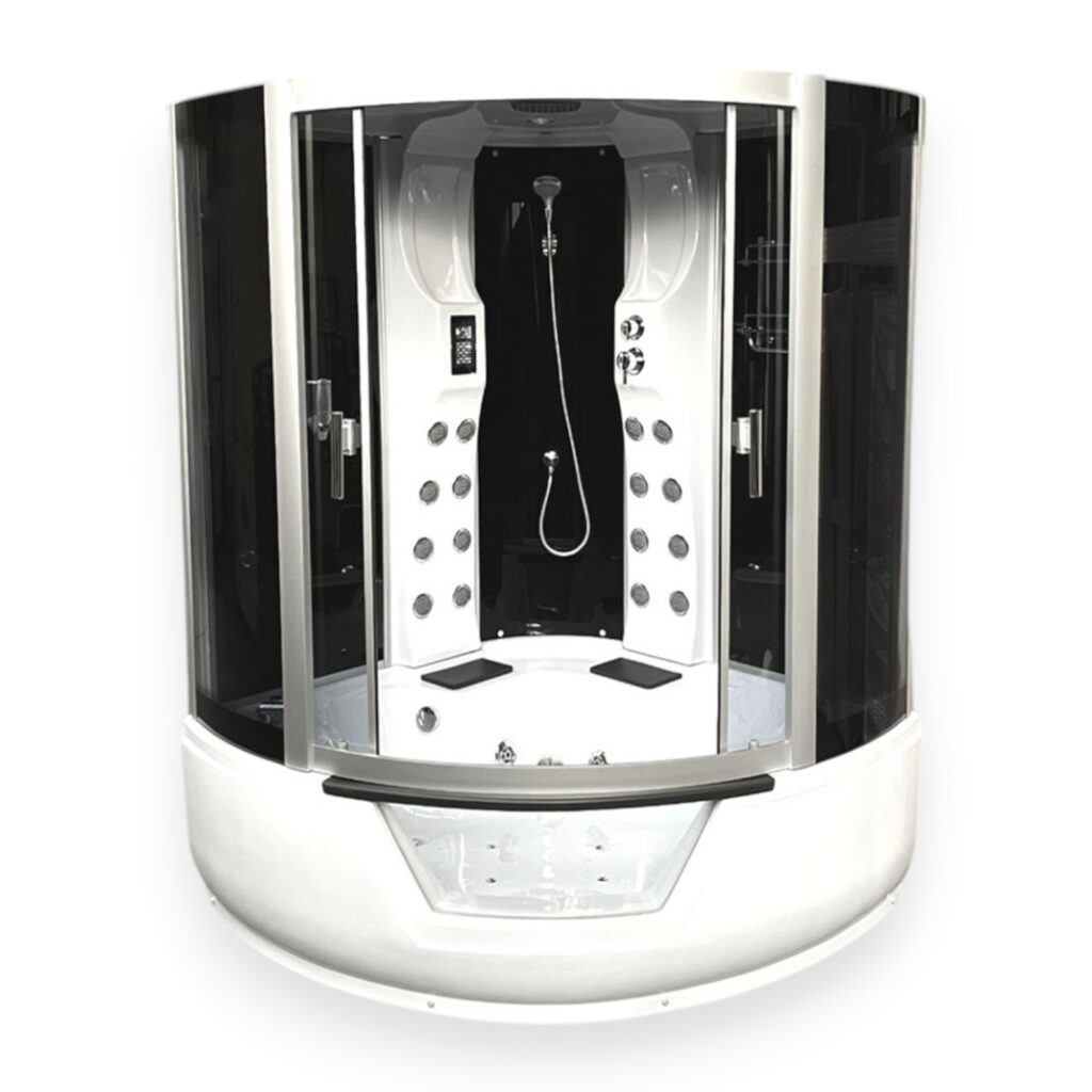 59” x 59” White Corner Whirlpool Bathtub Shower with Heater - Montecarlo