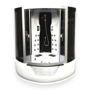 59” x 59” White Corner Whirlpool Bathtub Shower with Heater - Montecarlo