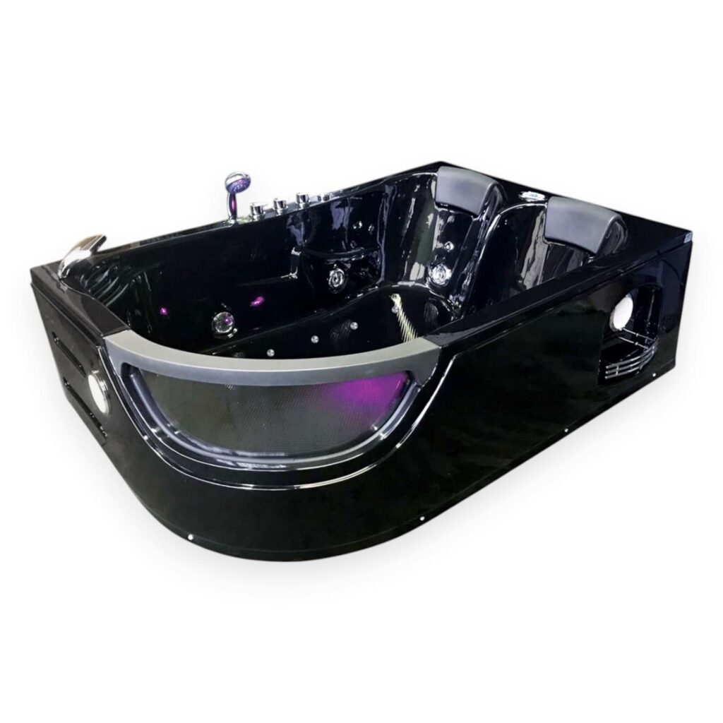 71” x 47” Black Whirlpool Bathtub with Dual Pump & Heater - Orion