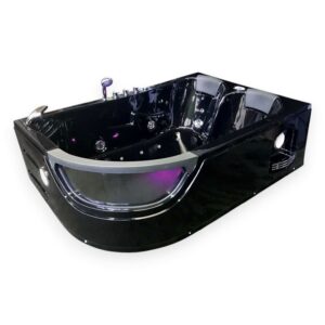 71” x 47” Black Whirlpool Bathtub with Dual Pump & Heater - Orion