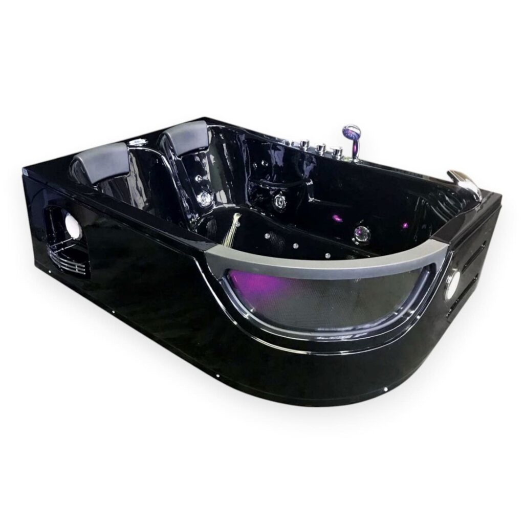 71” x 47” Black Whirlpool Bathtub with Dual Pump & Heater - Pegaso