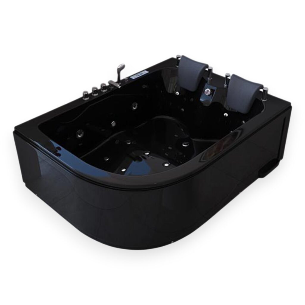 71” x 47” Black Corner Whirlpool Bathtub Dual Pump & Heater - Pompei