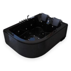 71” x 47” Black Corner Whirlpool Bathtub Dual Pump & Heater - Pompei