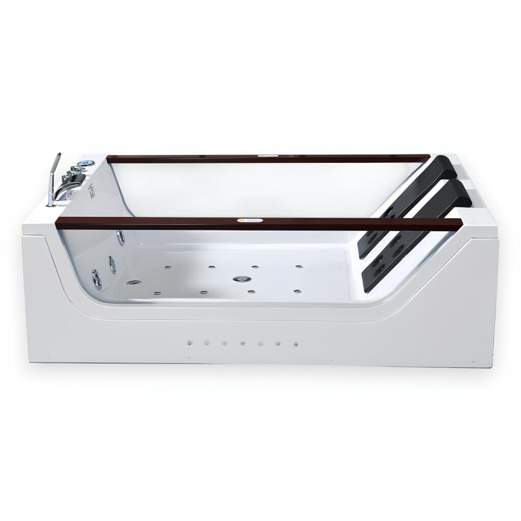 71” x 47” White Freestanding Whirlpool Bathtub with Dual Pump - Positano