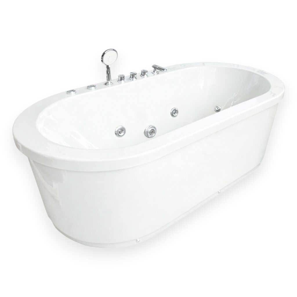 73” x 37.5” White Freestanding Whirlpool Bathtub – Rio