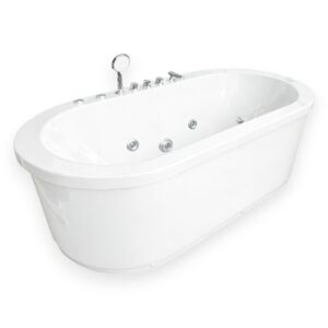 73” x 37.5” White Freestanding Whirlpool Bathtub – Rio