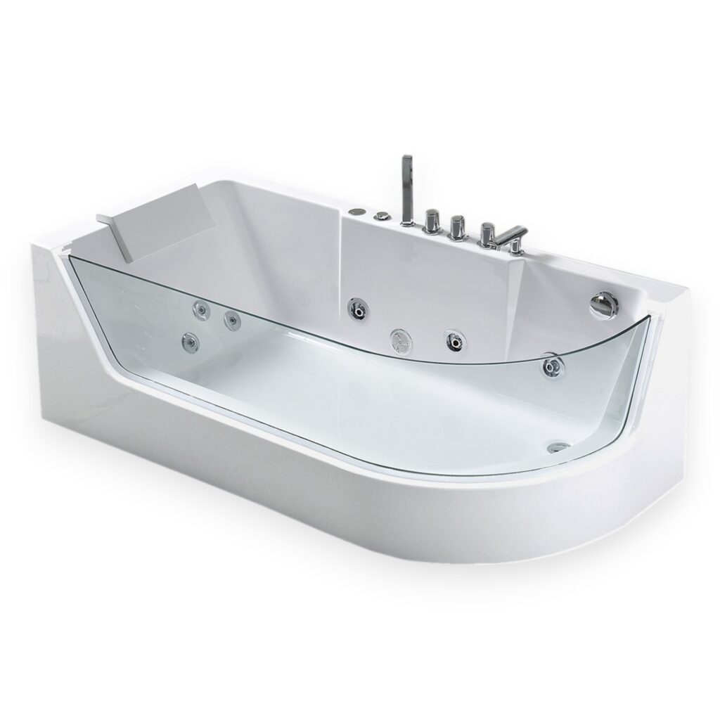 67” x 31.5” White Whirlpool Bathtub with Panoramic Glass - Venice