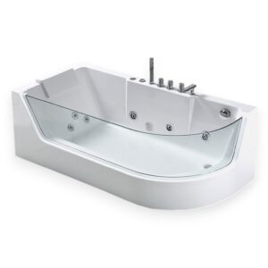 67” x 31.5” White Whirlpool Bathtub with Panoramic Glass - Venice