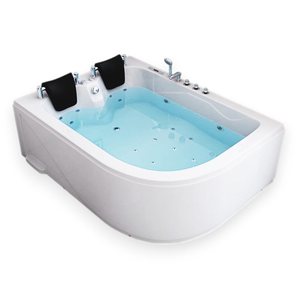 71” x 47” White Corner Whirlpool Bathtub Dual Pump & Heater - Verona