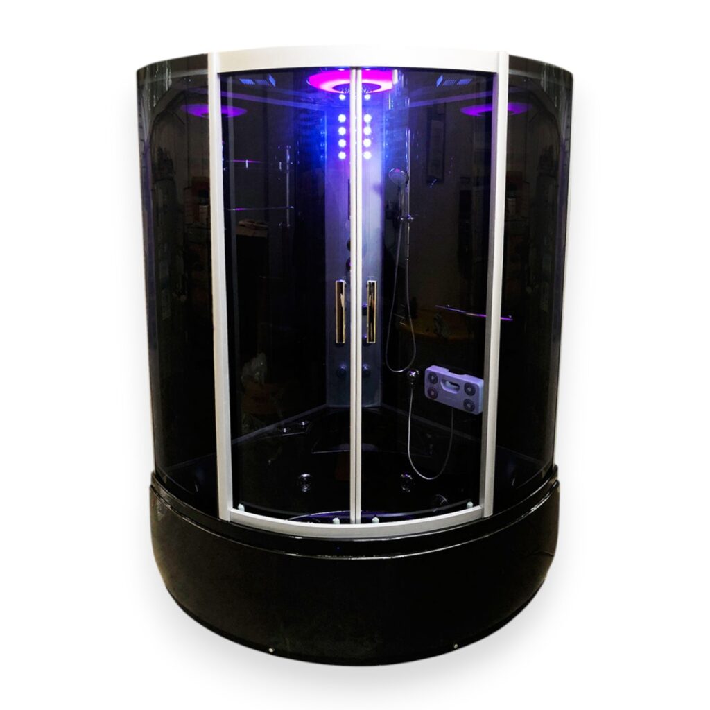 51” x 51” Black Corner Whirlpool Shower Tub Chromotherapy & Heater - Vienna